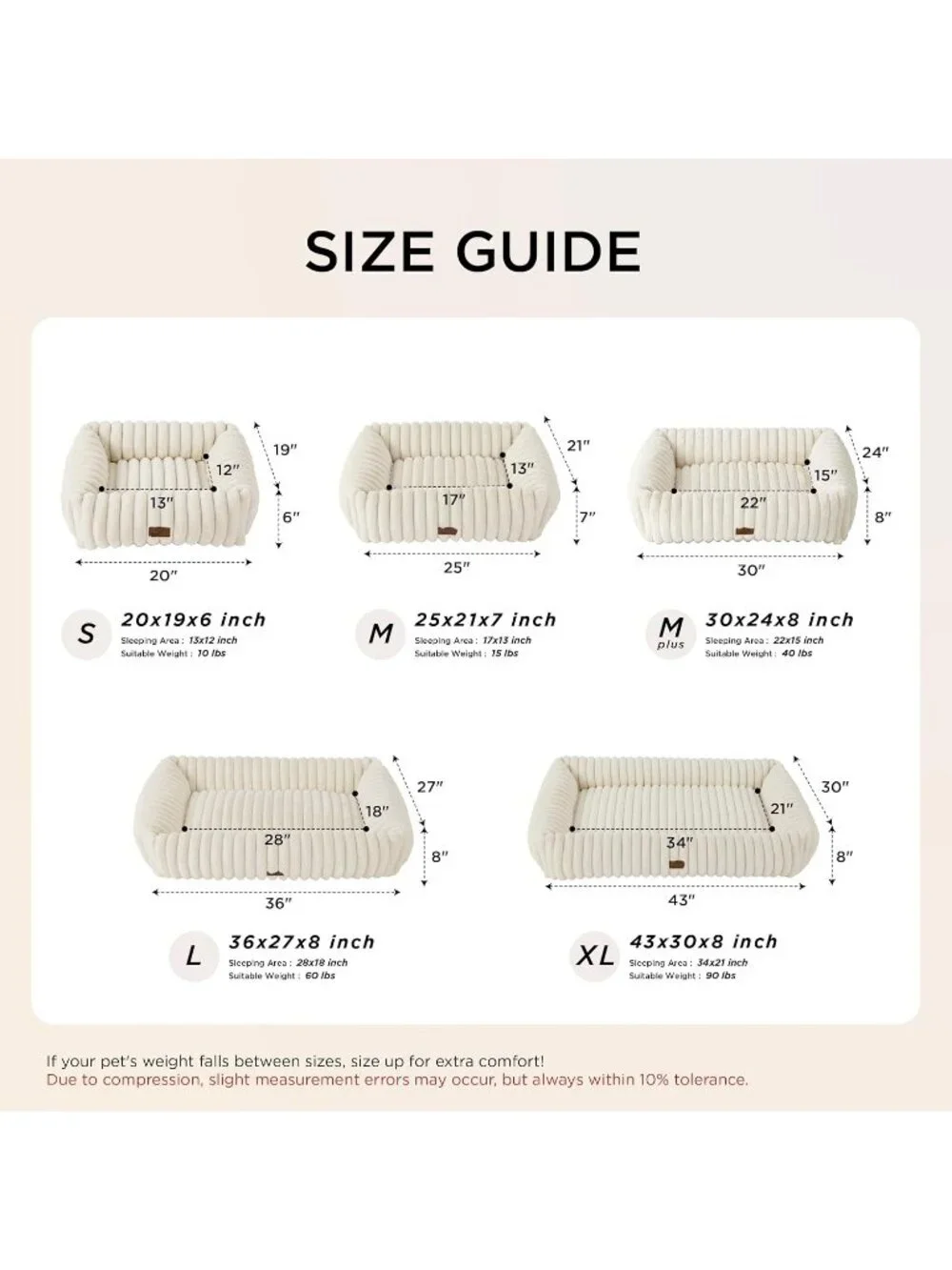 New Cute Cat Bed Washable Corduroy Fleece Small Dogs Bed, 20x19in, Cream